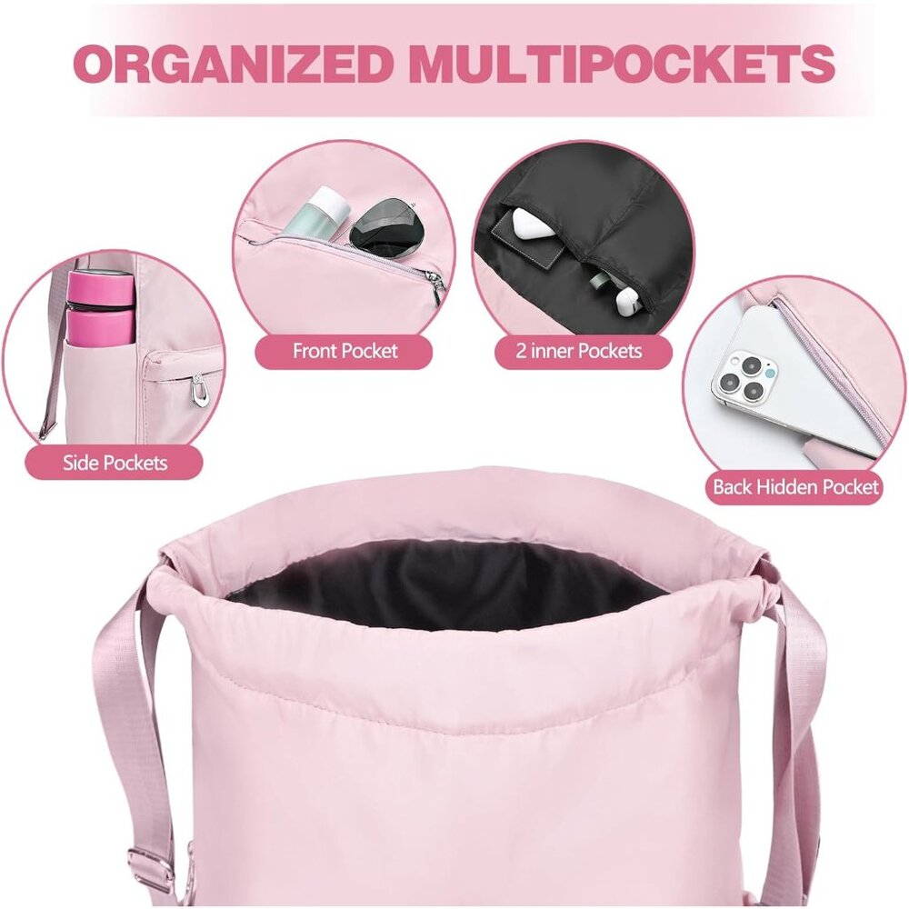 Pink Water-Resistant Drawstring Backpack With Wet… - image 4